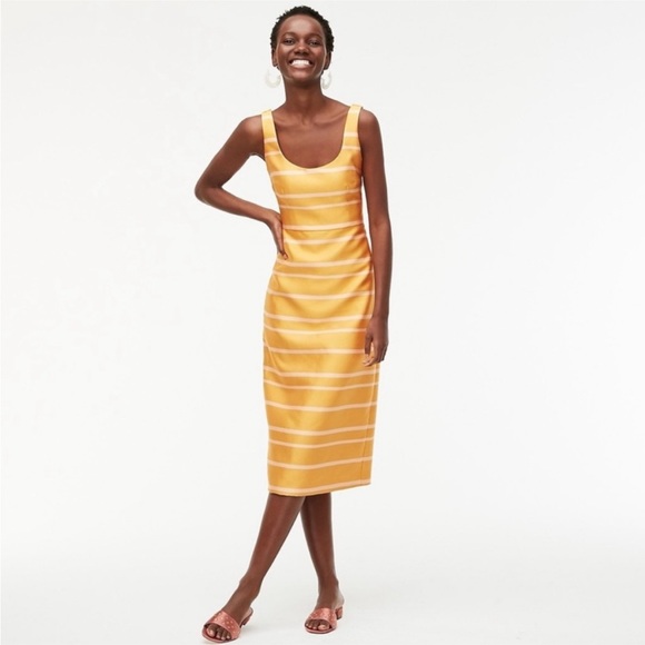 J. Crew Dresses & Skirts - J. Crew Scoop Neck Midi Dress in Jacquard Stripe Sheath Yellow 6